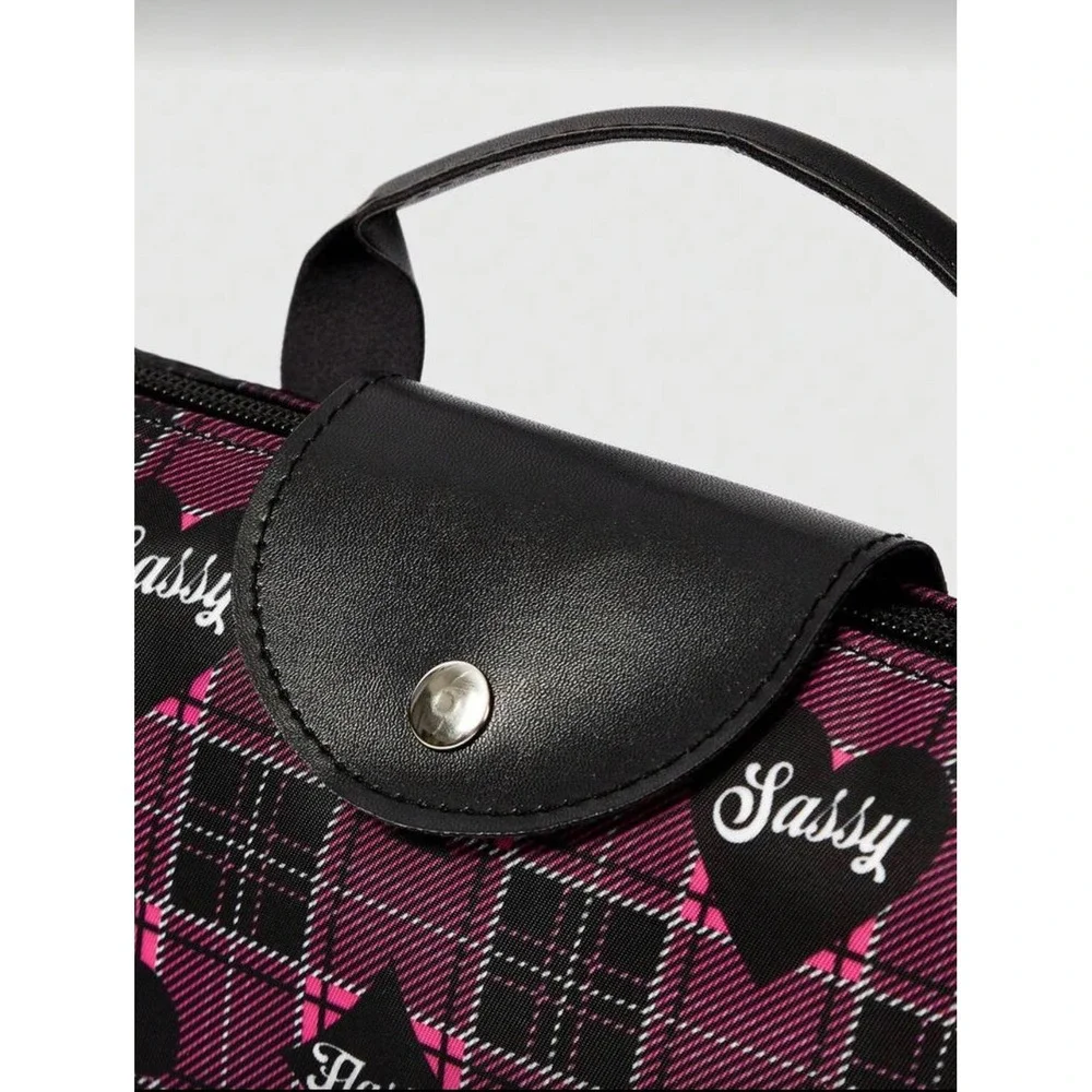Pink‎ Black Plaid Flashy Sassy Graphic Cosmetic Bag Makeup Toiletry Case Pouch